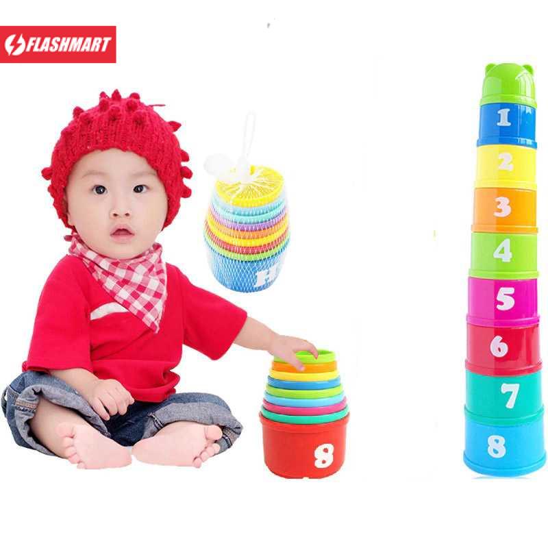 Flashmart Mainan Edukasi Anak Tumpuk Cangkir Stack Cup Tower 9PCS - 010