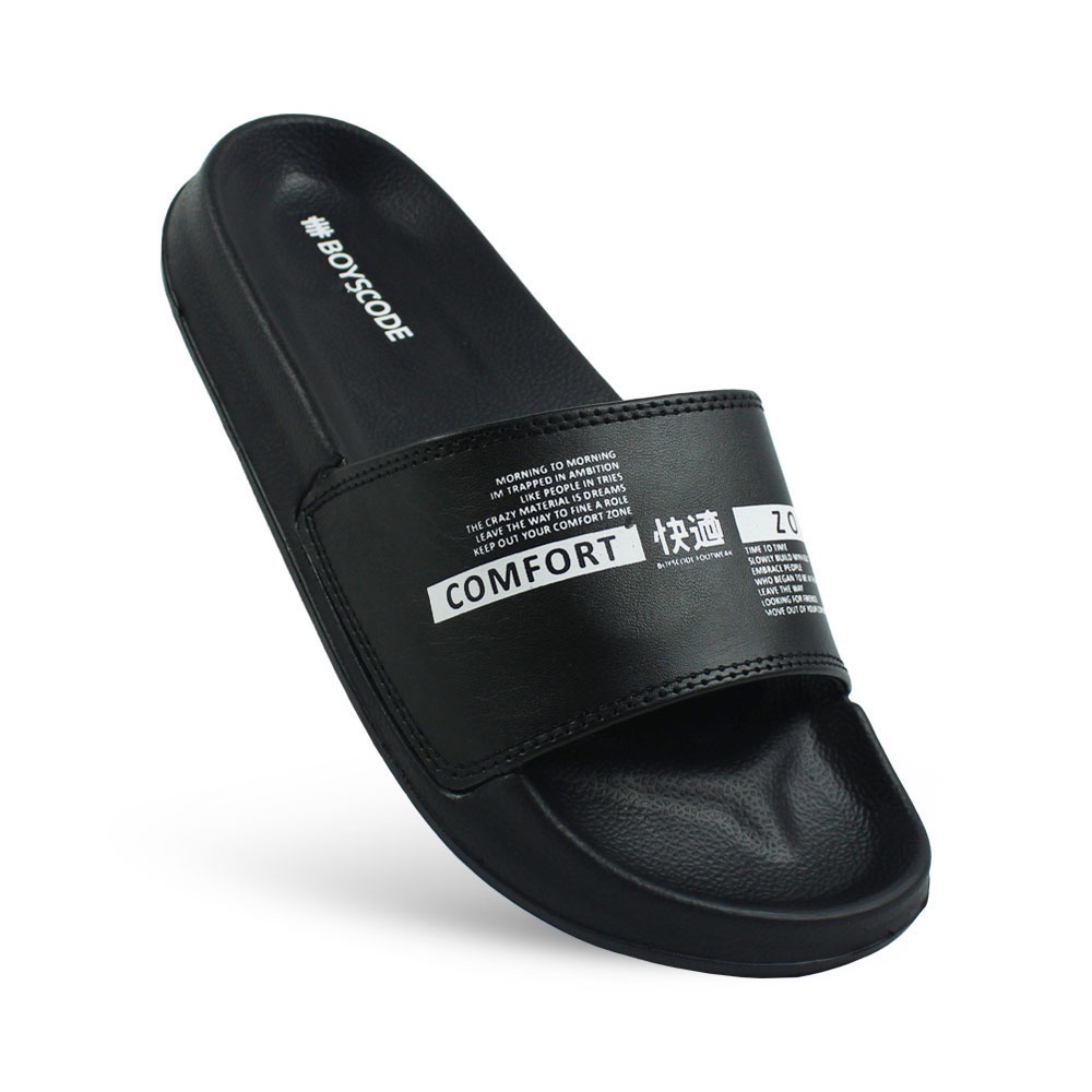Sendal Selop BOYSCODE Comfort Zone Hitam Pria Wanita / Sandal Slide Cowok / Sandal Slip On / Sandal 