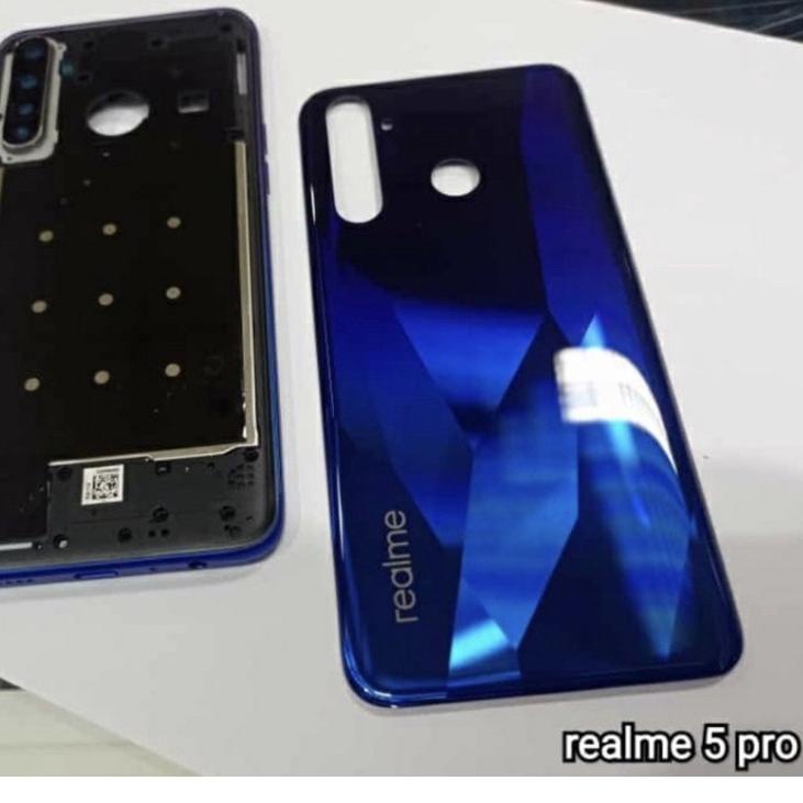 ❊ Back Kesing Casing Housing + Tulang Bezel Realme 5 Pro Original - Blue ♘