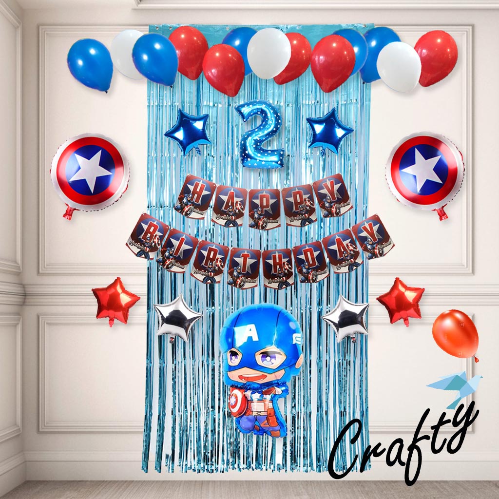[PAKET] BIRTHDAY Set BANNER CAPT AMERICA CURTAIN Dekorasi Pesta Ulang Tahun Anak