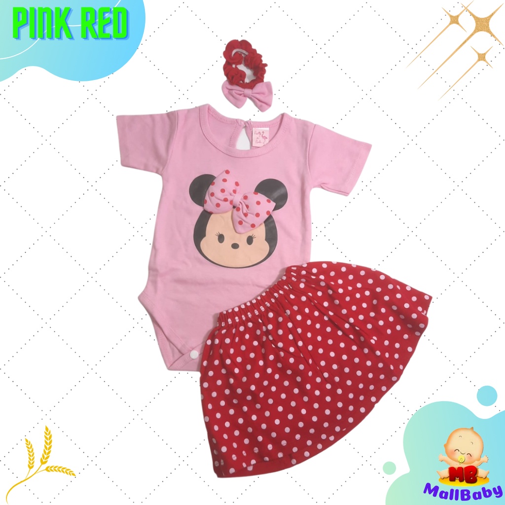 Baju Bayi Perempuan 3 6 9 Bulan Jumper Set Rok Bandana Murah Tsumm