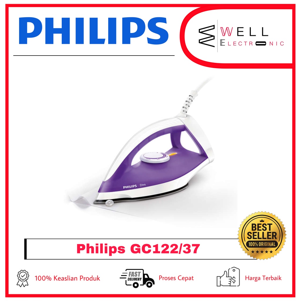 SETRIKA PHILIPS CLASSIC DRY IRON GC122/37 UNGU GC 122 - GARANSI RESMI 2 TAHUN