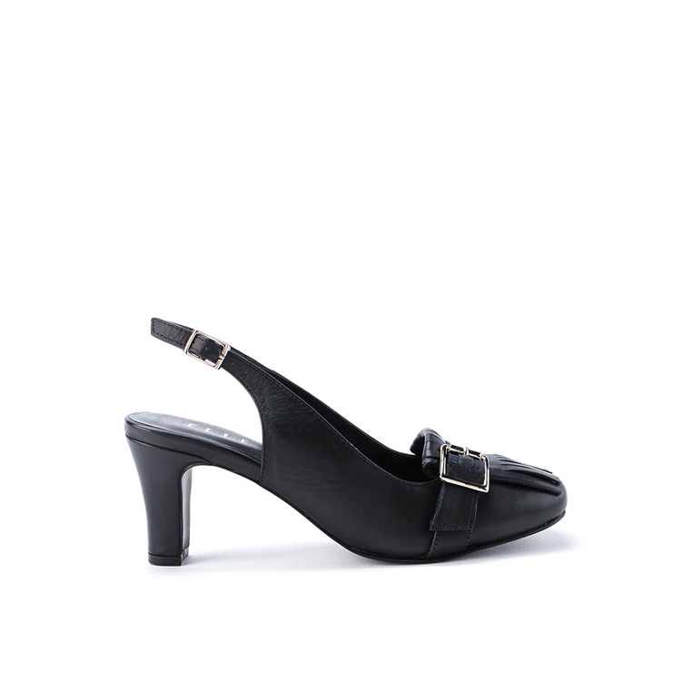 Sepatu Heels ELLE Original catchy Hill Gereja Trend Bermerk Ladies 40172Za Wanita Cewe Hitam Leather