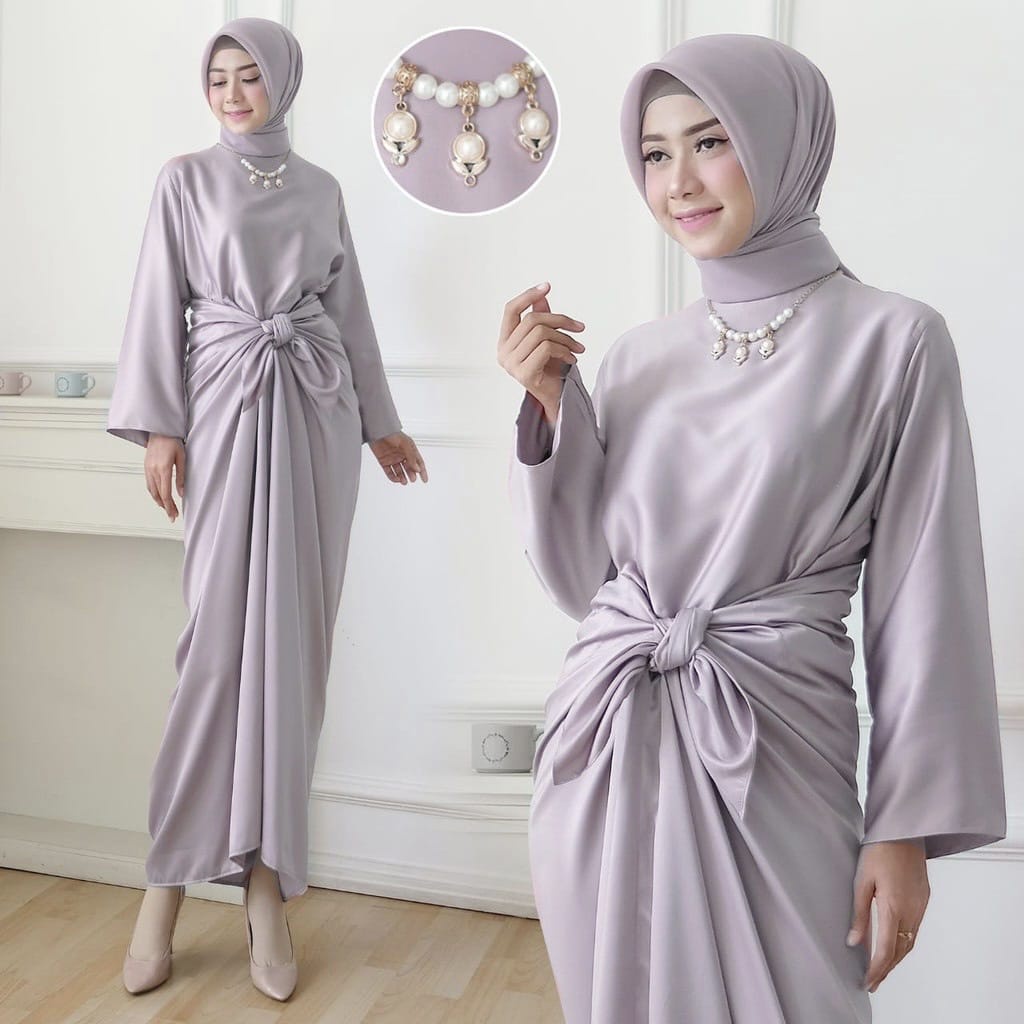 MAHYA GAMIS KAFTAN LEBARAN OVERSIZE DRESS PANJANG ATASAN WANITA SATIN SILK (MSB)