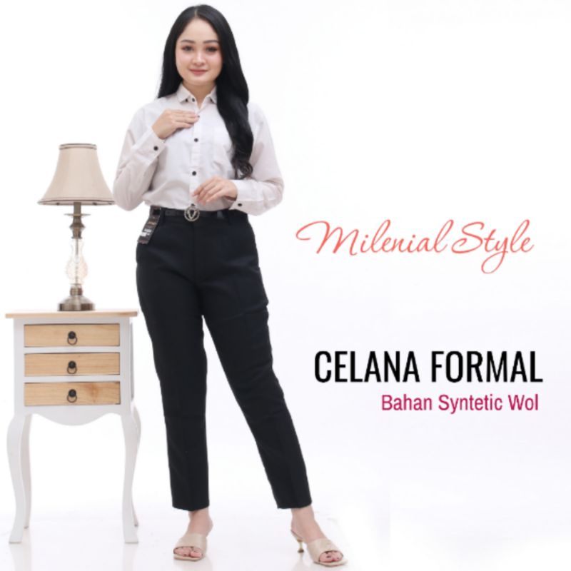 Celana Kantor Wanita Clana Panjang Slimfit Cewek Remaja Dewasa Perempuan Modern Kekinian Style Bisnis Formal Resmi Kerja Kantoran Trend Bahan Wol Halus Warna Hitam Polos Model Slim Fit Cewe Terbaru Trendy Harga Murah Size Ukuran 32 33 34 35 36 37 38 L COD