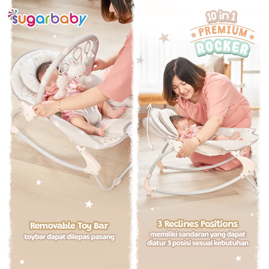 Sugarbaby Bouncer Rocking 10 in 1 Premium Ayunan Bouncher Ayunan Bayi Boucher Bayi Rocker Sugar Baby Rocking Coco Lola Wooden Veggie