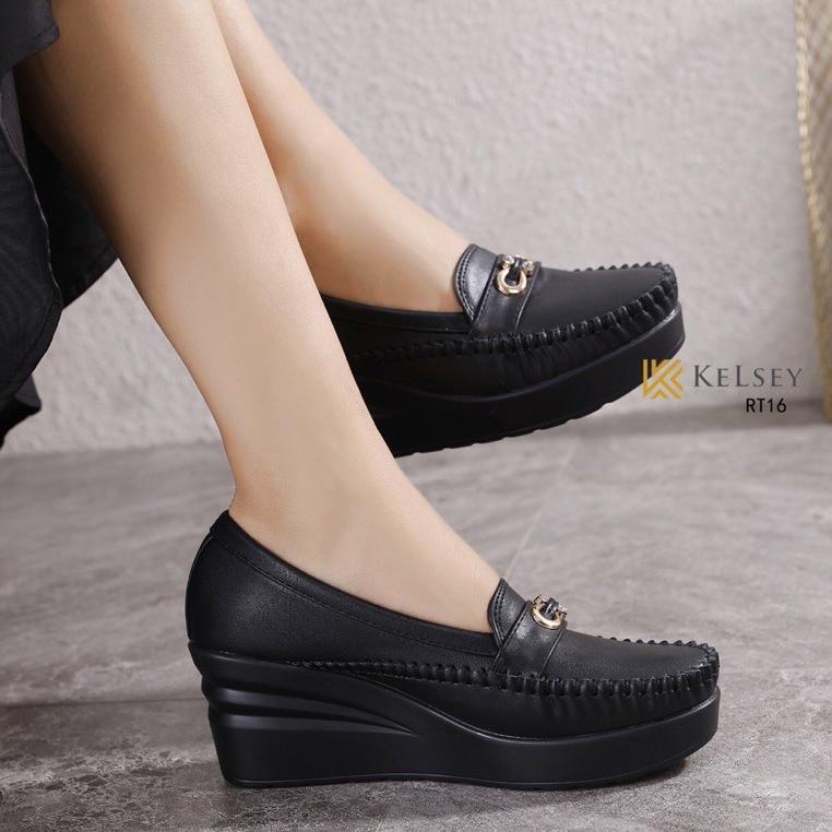 LANGSUNG ATC Kelsey Sepatu Wedges Wanita Sepatu Kerja Kulit Wesges 6,5cm RT16