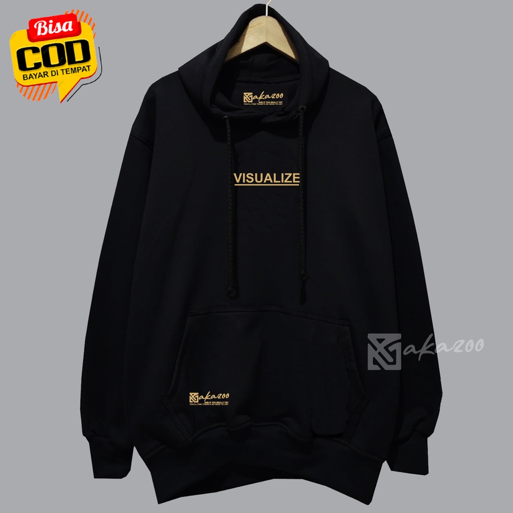 sweater pria distro original Sablon VISUALIZE Warna Hitam hoodie oversize murah xxl switer cewek cowok  unisex m l xl xxl premium