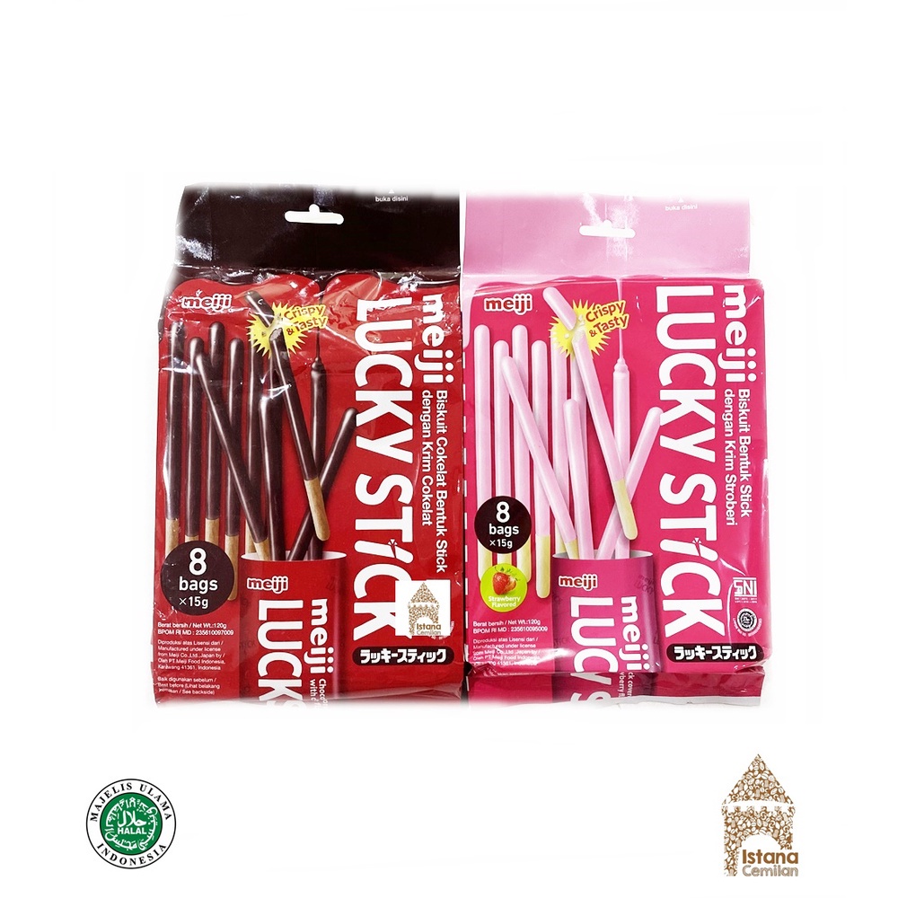 

MEIJI LUCKY STICK STRAWBERRY AND CHOCOLATE 120GR