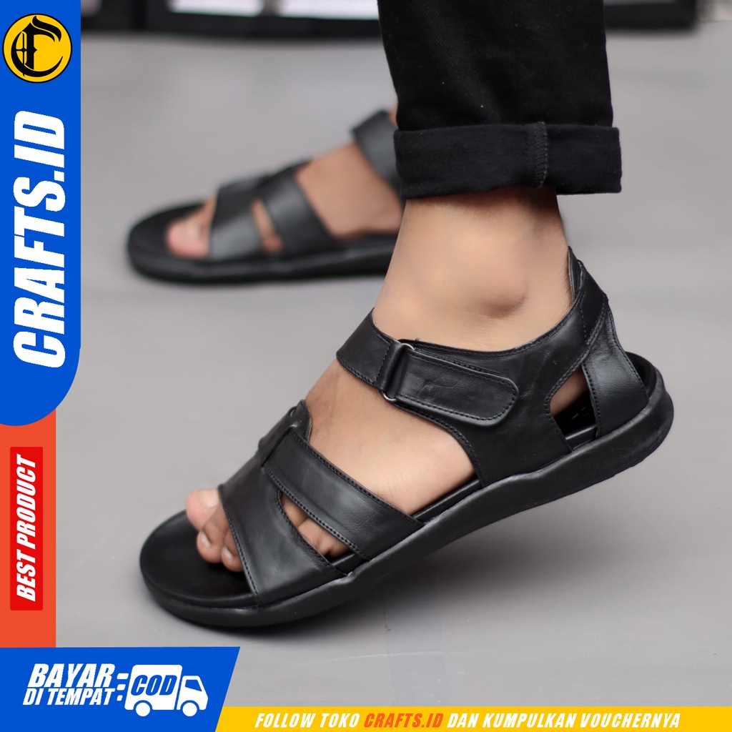 Sandal Jepit Kulit Asli Pria Crafts Haki