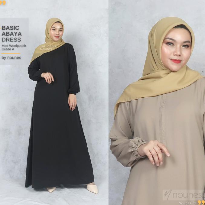 Nounes Basic Abaya Dress Gamis Home Daily Polos Syari Saku Kanan