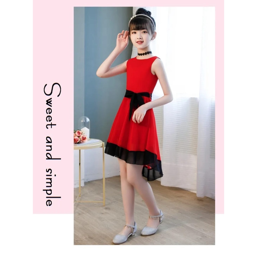 DRESS ANAK KOREA TANYA RED / TERBARU/UMUR 8 -10 TAHUN/ TERBARU/KOREA/BANGKOK