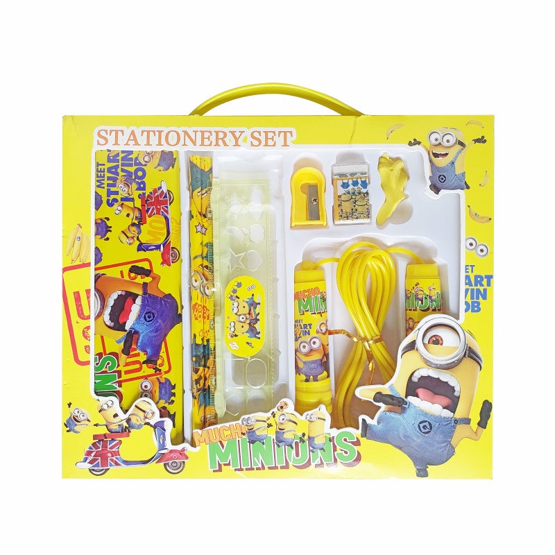 8in1 Stationery Set Study Set Alat Tulis Anak Pensil Penggaris Penghapus Serutan Tempat Pensil Tali Skipping  Sekolah Karakter Minions Sofia Spiderman Frozen Unicorn