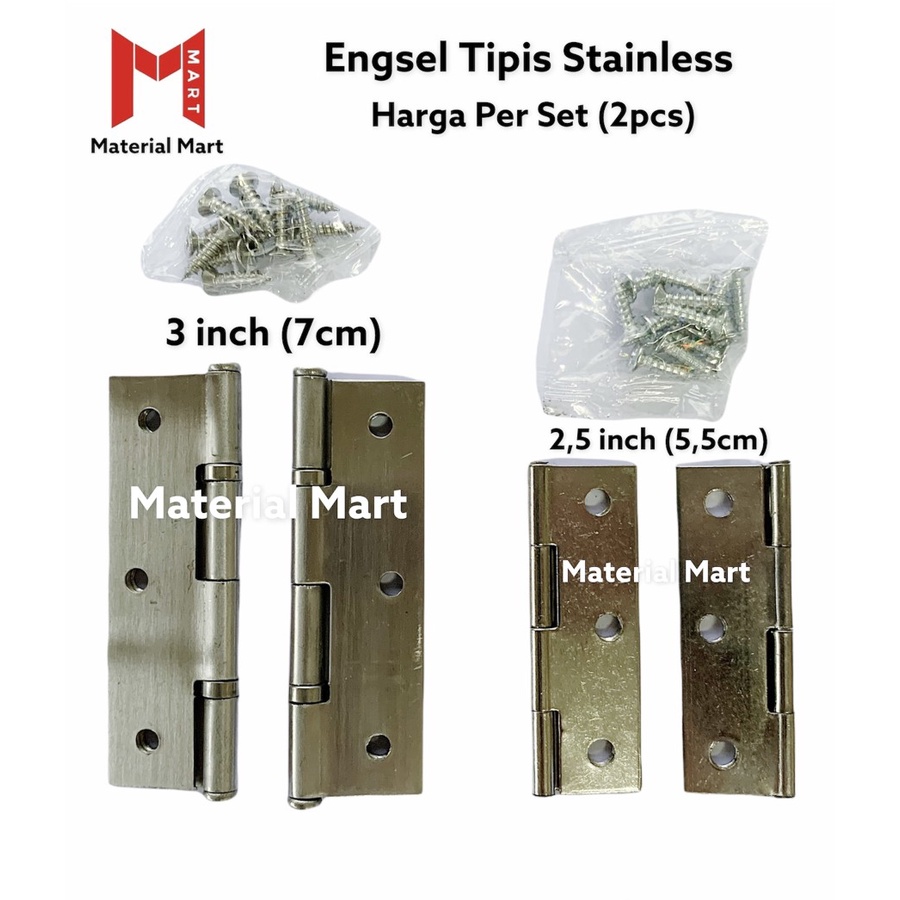 Engsel Tipis 3 Inch Stainless | Engsel Jendela 2,5 Inch | Material Mart