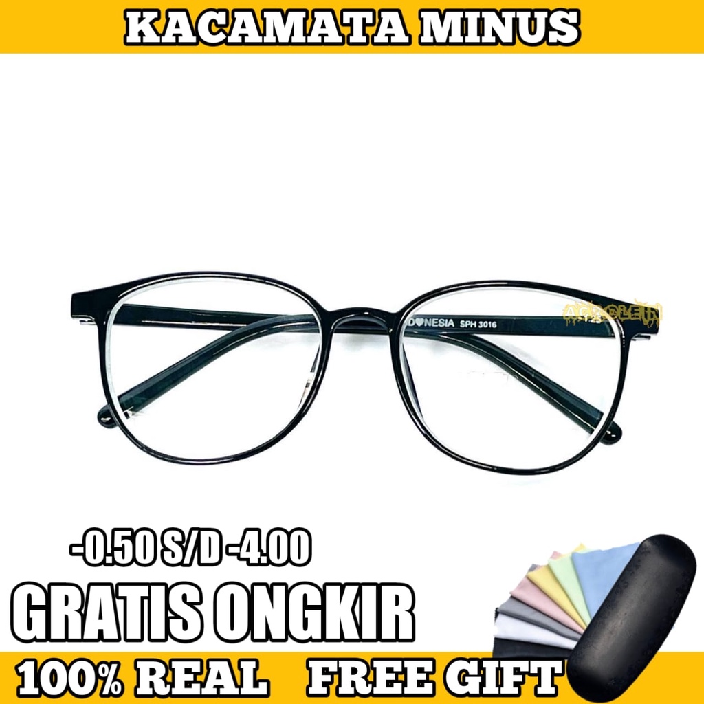 Terlaris - Kacamata Lensa Minus Frame Plastik -0.50 s/d -4.00 Free Box Dan Lap