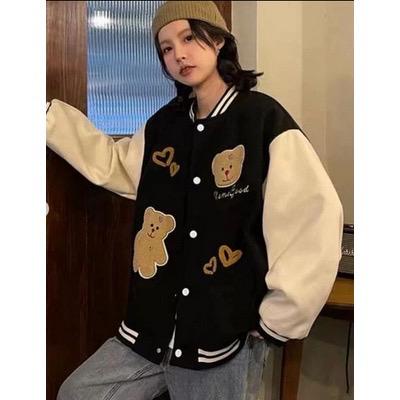 JAKET BASEBALL BERUANG LUCU - BROWN BEAR VARSITY ONESIZE BAHAN FLECE