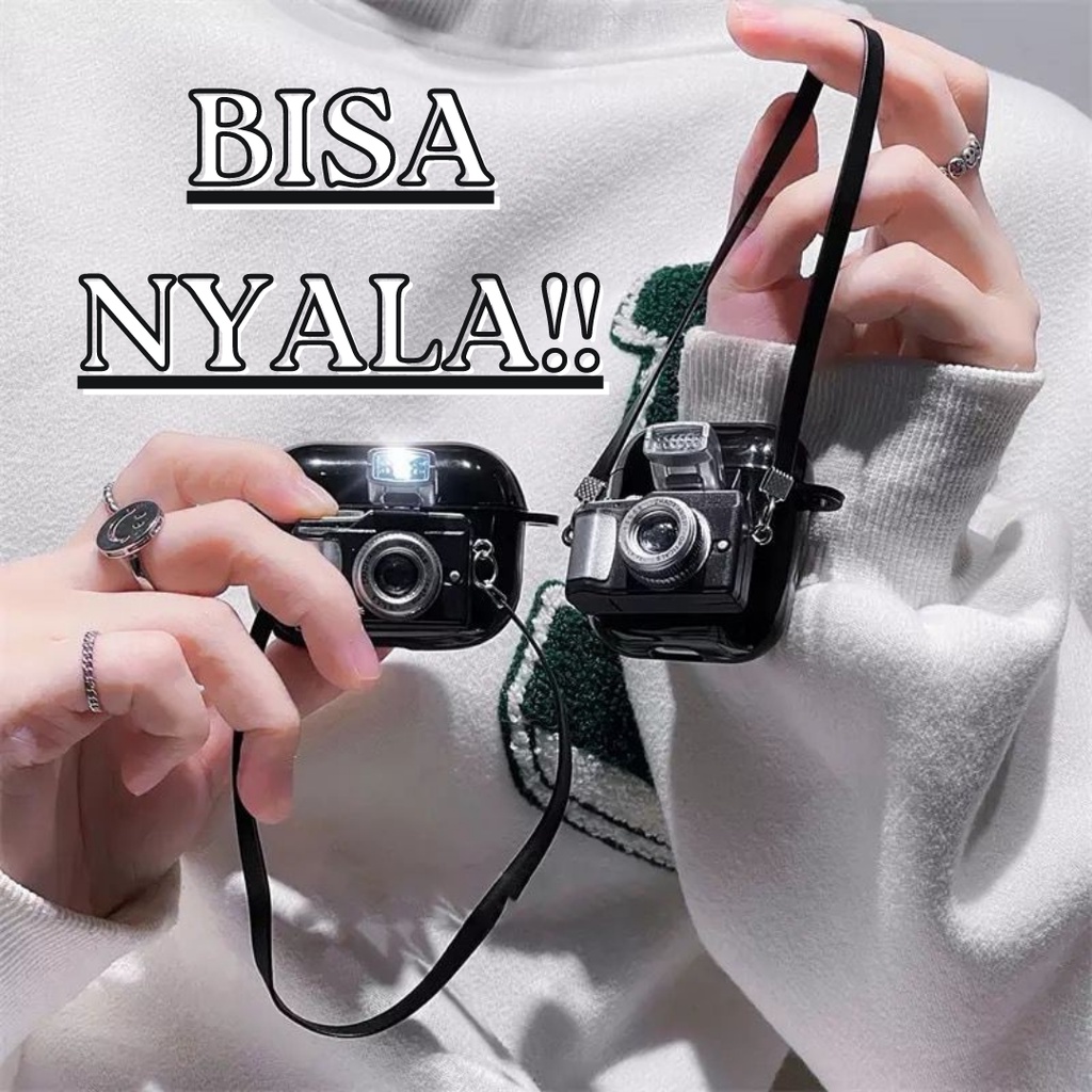 BISA NYALA AirpodsTWS Case RETRO CAMERA Baseus Samsung Oppo Enco Casing Huawei Freebuds