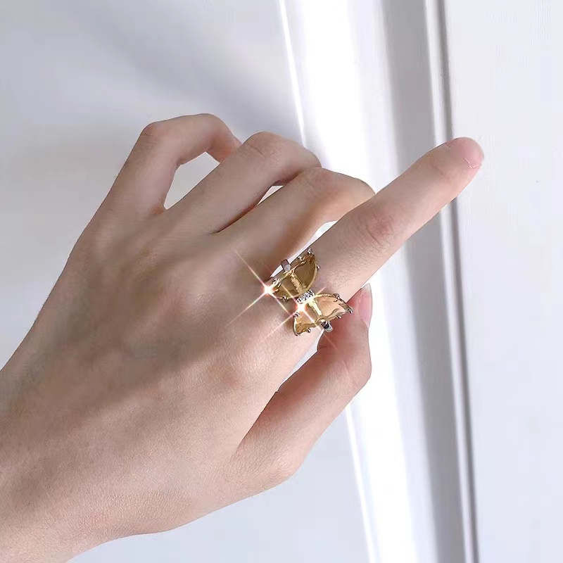 Cincin Model Terbuka Desain Kupu-Kupu Warna Permen Transparan Bahan Akrilik Gaya Korea Untuk Wanita