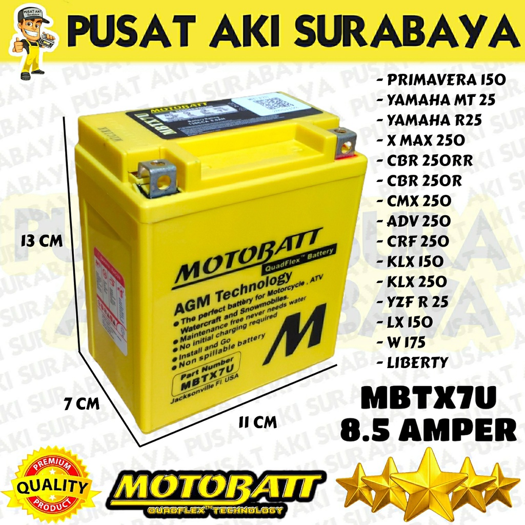 RESMI AKI MOTOBATT MBTX7U VESPA PIAGGIO PRIMAVERA LIBERTY LX 150 MATIC PRINT 150 PUSAT AKI YTX7L GTZ8V