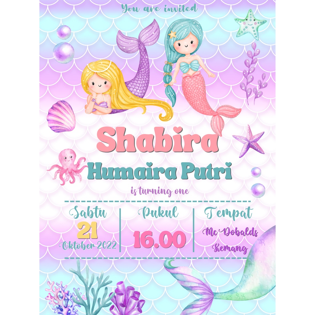 UNDANGAN ULTAH ANAK TEMA MERMAID