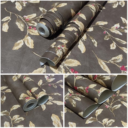 Wallpaper Dinding Motif Ranting Daun Coklat Panjang 9Meter+++ x Lebar 45cm