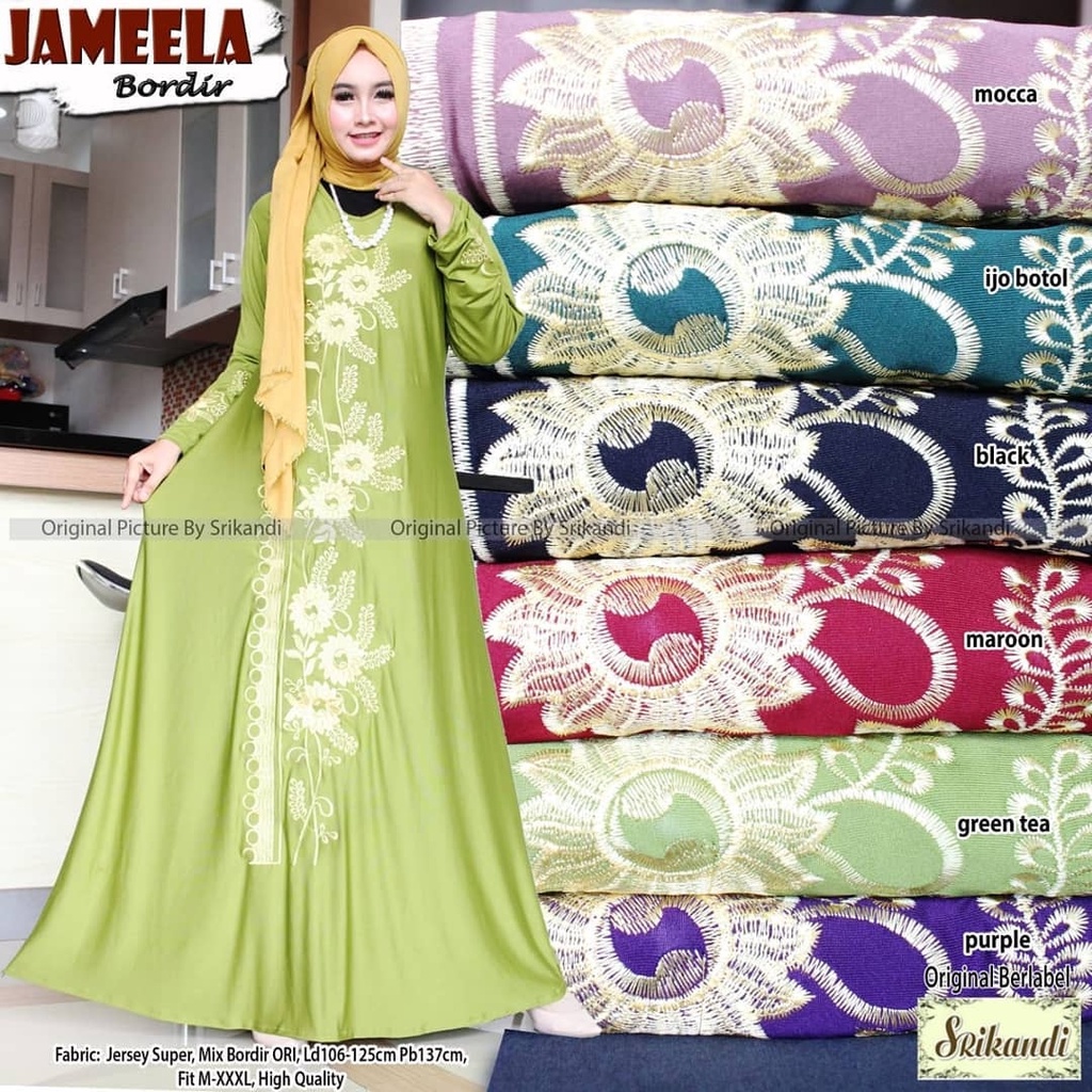 Hidayah Maxy Jameela Bordir Gamis Jumbo Jersey Motif Bordir xxxl Ld 130cm Arabian Abaya Gamis Lebaran Remaja Muslimah Terbaru Seragaman Pengajian Murah Dress Wanita Muslimah Syar'i Gamis Polos Tebal Premium Warna Hitam