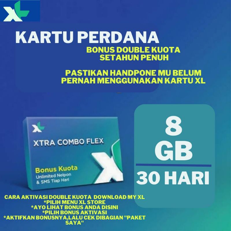 Kartu perdana XL 10GB 1bulan/ extra combo flex