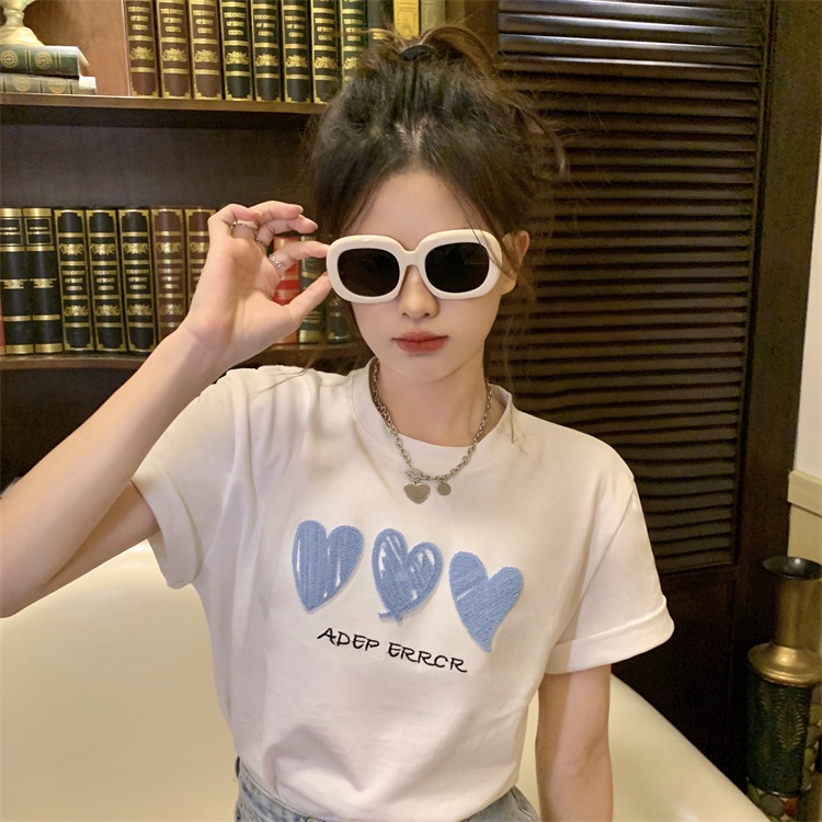 100% cotton baju kaos wanita lengan pendek korean style blue heart graffiti print t-shirt import kaos puith ootd