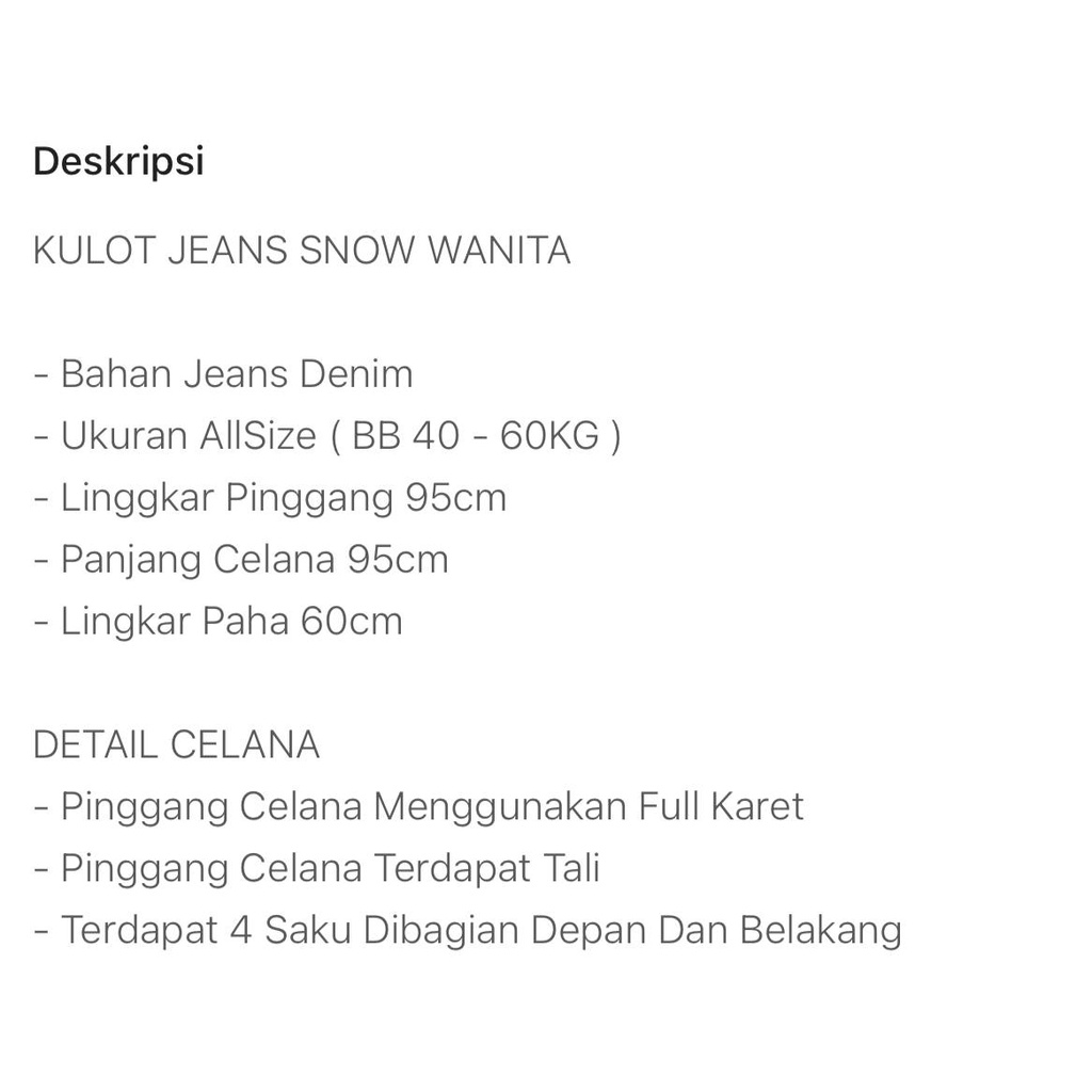 KULOT JEANS WANITA / CELANA JEANS KULOT WANITA ALLSIZE / CELANA JEANS KULOT PINGGANG KARET / KULOT JEANS SNOW TALI DEPAN