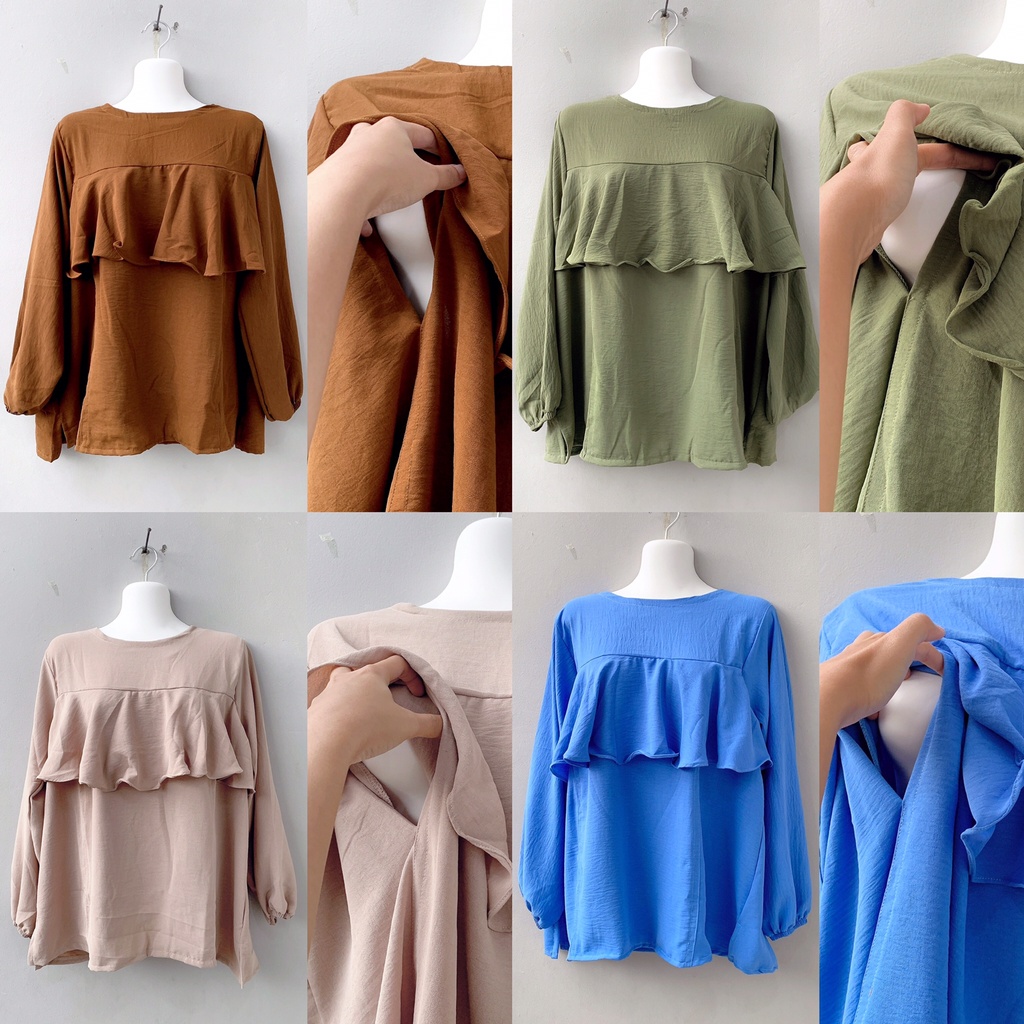 CECIL - Atasan Blouse Crinkle Airflow Tunik Baju Menyusui Nursingwear Bukaan Samping Kanan Kiri Busui Hamil Breastfeeding Tunic Panjang