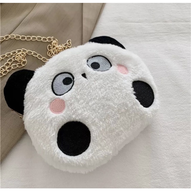 Tas Wanita Tas Selempang Wanita Boneka Panda Tas bulu selempang bahu boneka kepala Panda