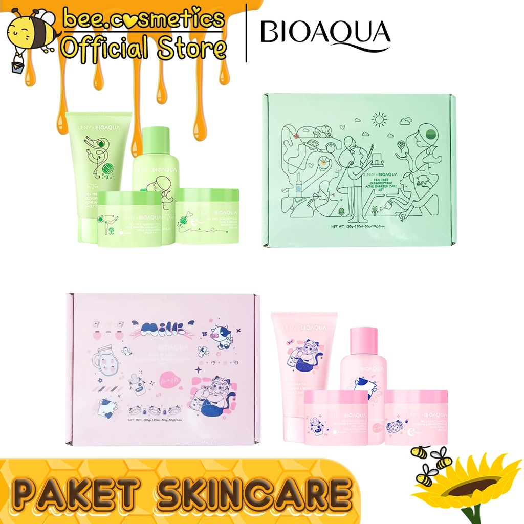 BIOAQUA PAKET SKINCARE 4IN1 SERIES ( MILK GLOWING / TEA TREE ACNE )