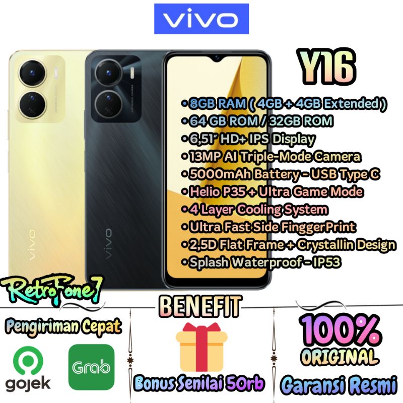 VIVO Y16 - RAM 4GB+4GB Extended RAM + ROM 64G  - Garansi Resmi