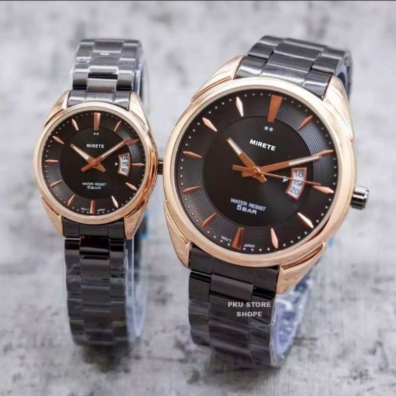 Jam Tangan Couple Pria Wanita Tahan Air Mirete Original Bestsellert Strap Rantai Stainless Steel Sporty olahraga Kasual Analog Mewah Elagan Realpict Dijamin Sesuai Foto