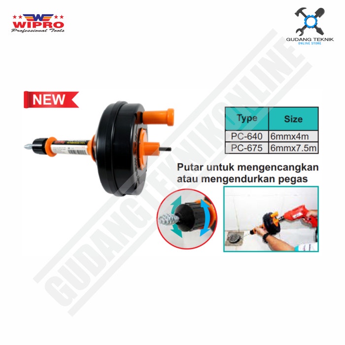 Alat Pembersih Pipa Tersumbat 4 Meter PC640 WIPRO / Pipe Drain Cleaner Melancarkan Saluran Pipa 4m PC 640 WIPRO