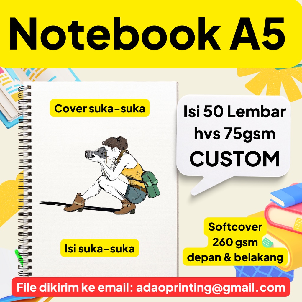 

Notes / Notebook Custom A5 / Notebook Spiral - Cover Depan & Belakang - isi Custom