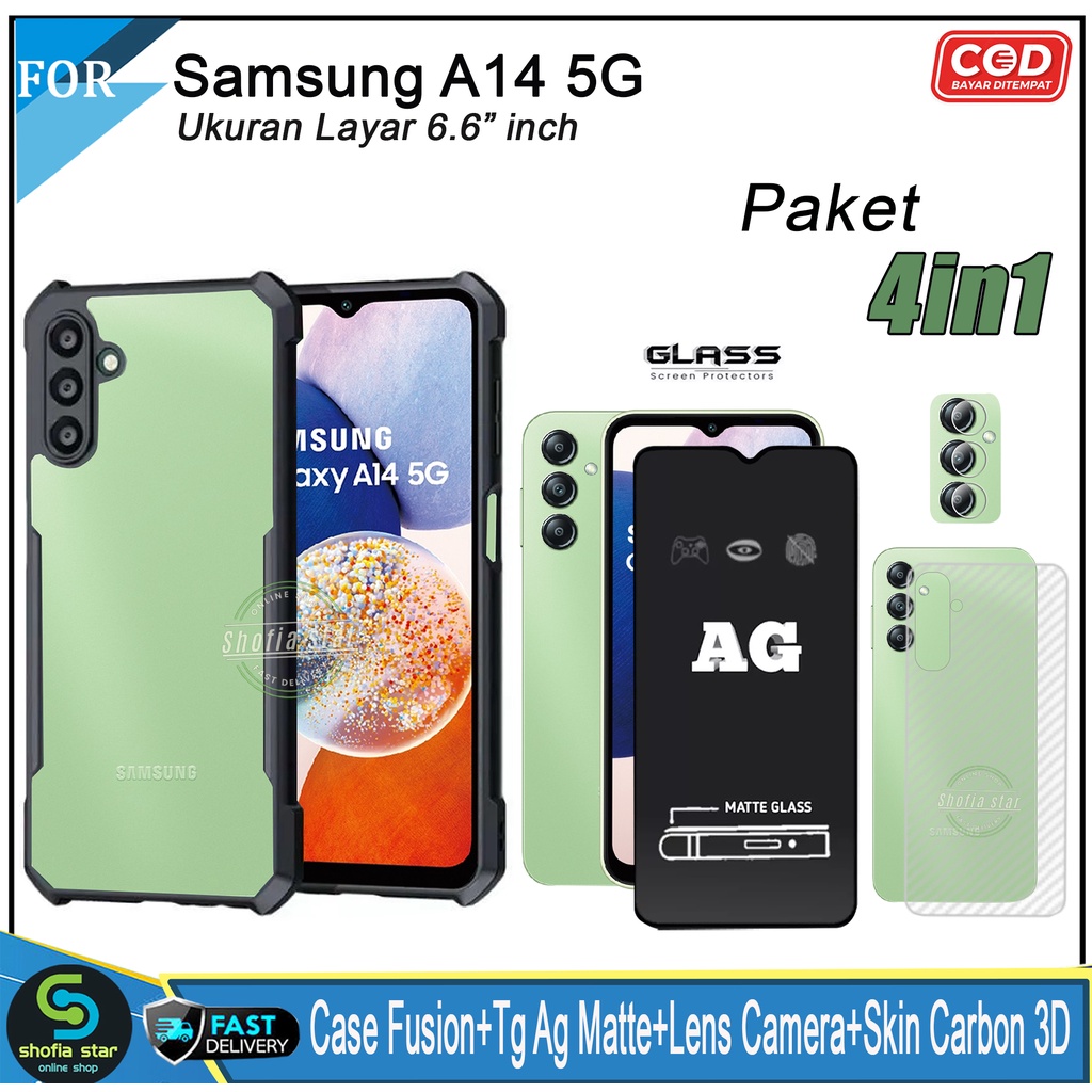 Paket 4in1 Case Samsung A14 5G A24 4G M14 5G A13 4G/5G A12 A23 5G A32 4G A22 4G Softcase Fusion Shockproof Transparan Protect Casing