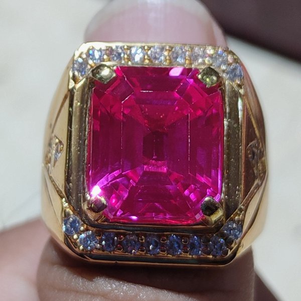 Batu Akik Cincin Alpaka Gold Mewah Merah Siam Siem Rose Cutting Octagon 3s170