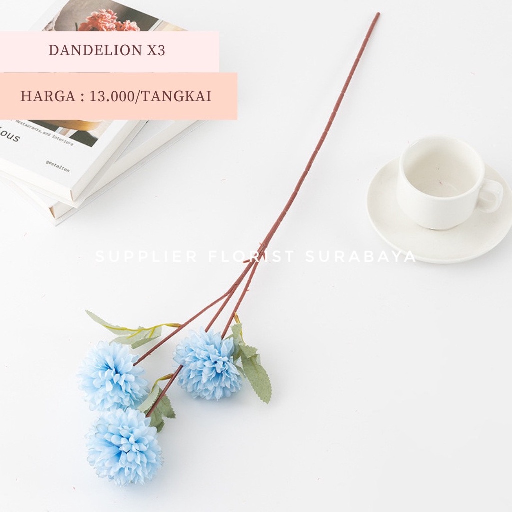 [CABANG 3] DANDELION BUNGA PALSU ARTIFICIAL FLOWER POMPOM PINGPONG POM POM HIASAN BUNGA BUKET BUNGA PALSU