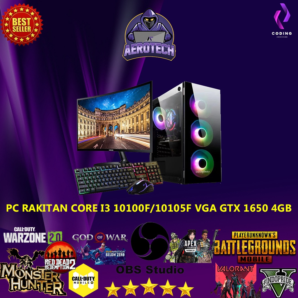 NEW PC RAKITAN GAMING Intel CORE i3 10100F I VGA 8 GB I RAM 8 GB I SSD 256 GB LED 24 INCH FULLSET