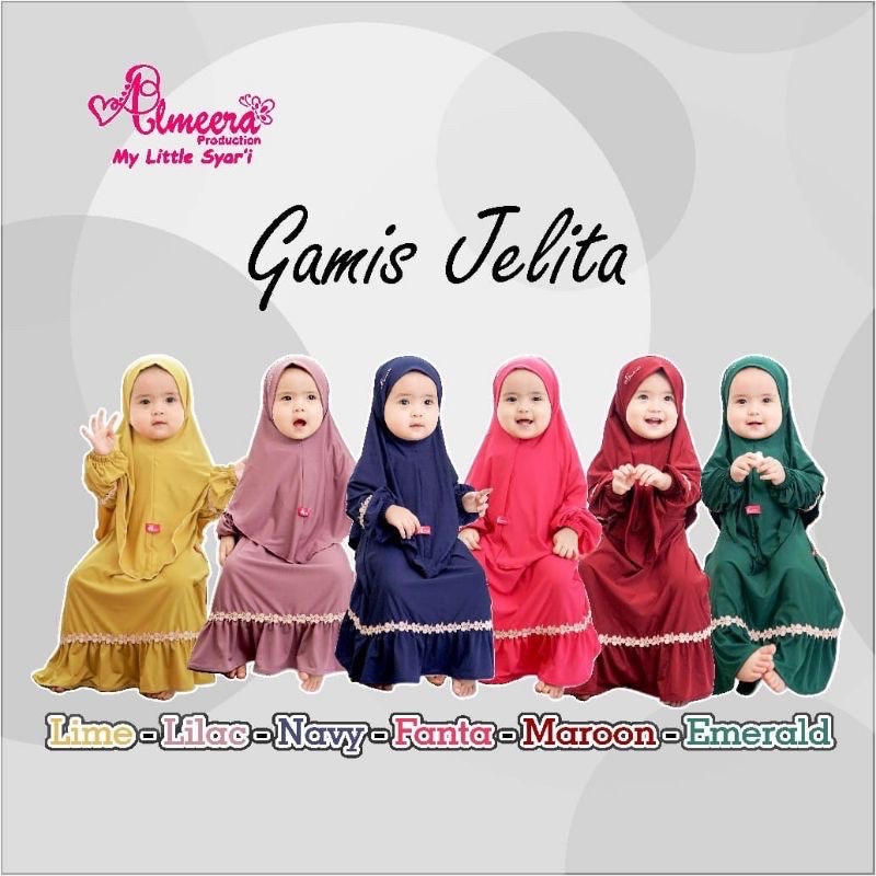 GAMIS ANAK PEREMPUAN JELITA RENDA KUPU-KUPU + JILBAB UNTUK ANAK USIA 1-8 TAHUN