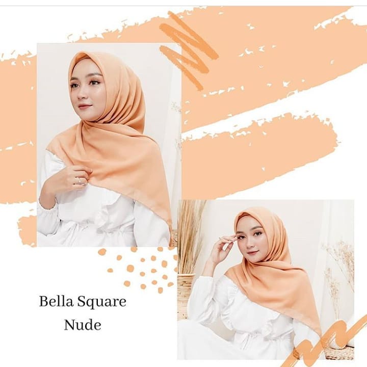 Hijab Bella Square Premium Anti Letoy - Kerudung Segiempat Bella Square polycotton 115 X115 Jahit Neci Rapih Full Varian Warna Lengkap