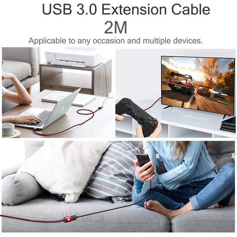 3M Kabel Extension USB 3.0 for Smart TV PS4 Xbox One SSD USB Widely Compatible High Speed Data Transfer Kabel USB Extender Kabel Data Kabel Extension Standard Type A Mini USB 3.0 2.0 Nylon Braided Male to Female extension Line for Laptop