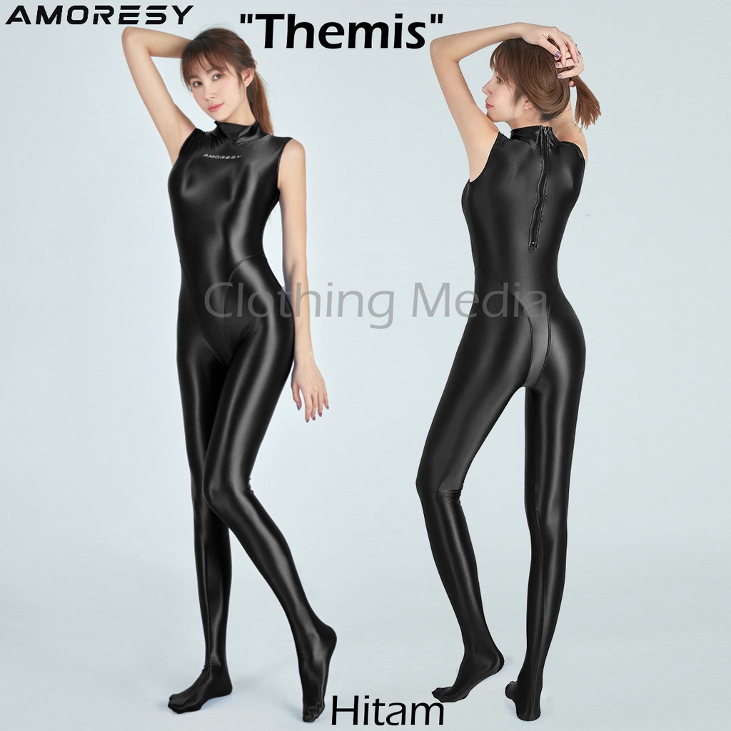 AMORESY Bodysuit Sleeveless Glossy Premium Silky Tanpa Lengan Jumpsuit Halus