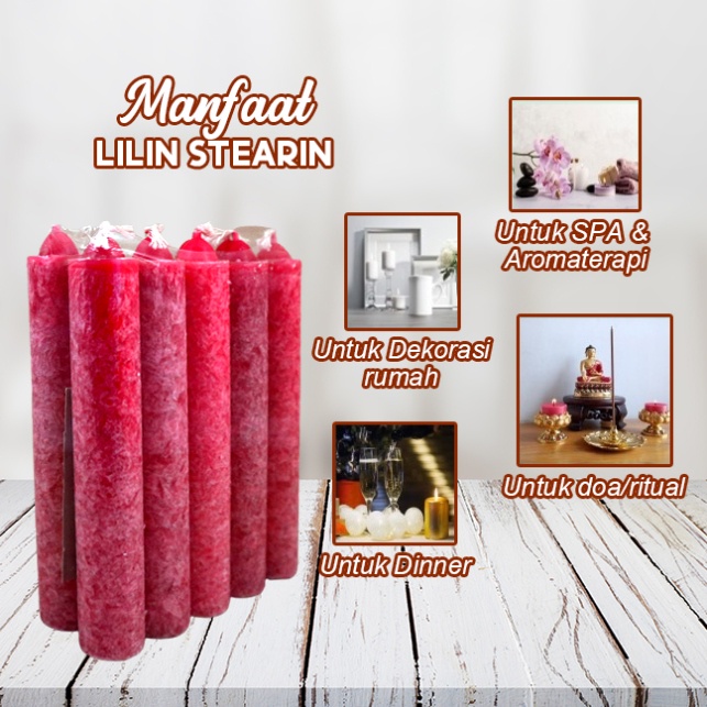 Lilin Batang Merah Taper Candle Stearin Marble Kristal Silinder 15cm