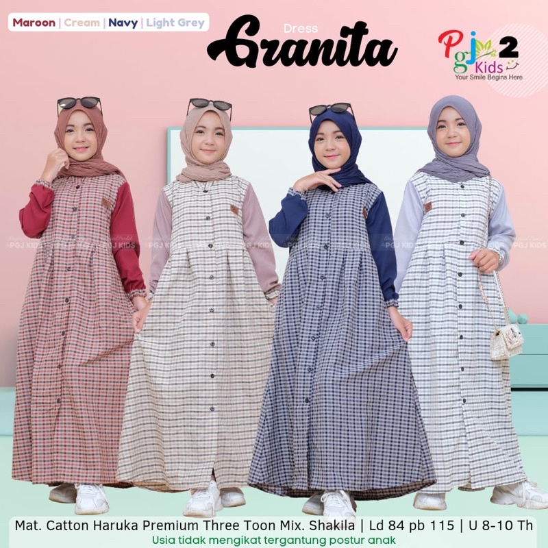 Lilia Granita Adisty Zola Dress Remaja Original by PGJ Kids Dress Anak Remaja Motif Kotak-kotak Mix 