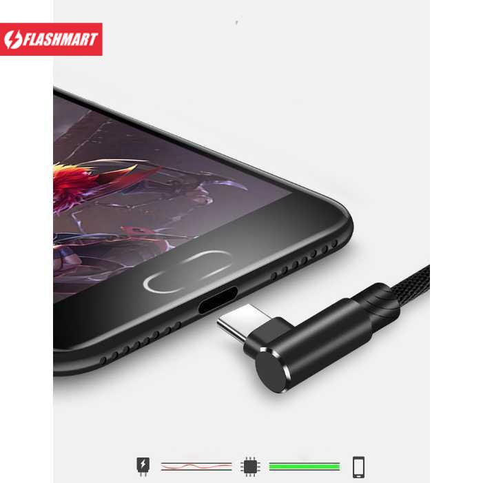 Flashmart Kabel Charger USB Type C L Shape Cable 2.1A 1 Meter