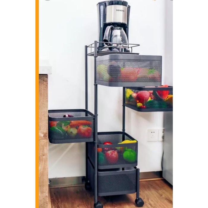 SHENAR RAK DAPUR BESI 5 SUSUN MODEL KOTAK RAK TROLI SALON SUSUN PUTAR