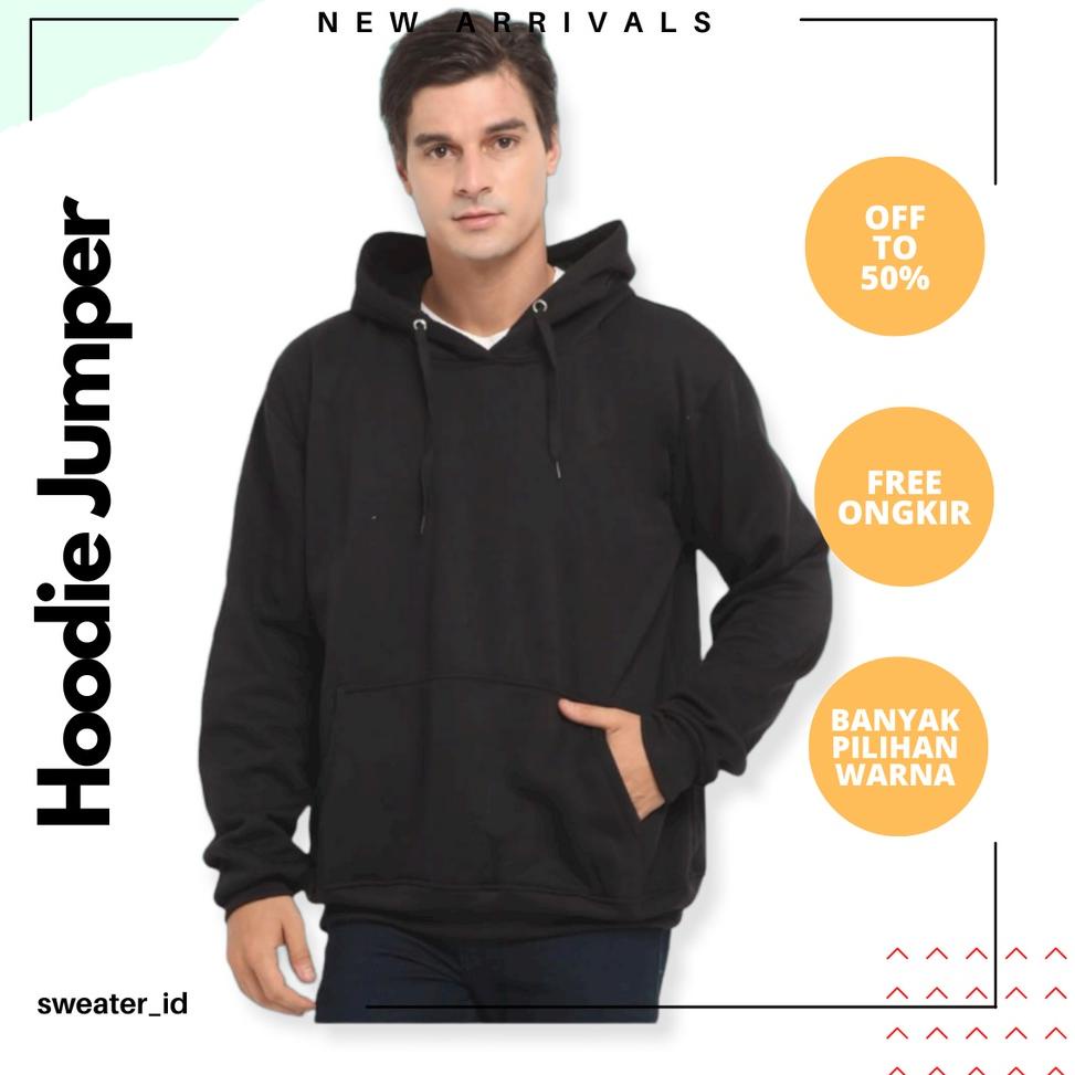 HARGA BERSAHABAT SWEATER_ID Hoodie Jumper Hitam Polos Pria Wanita Couple Oversize Fleece Tebal Premi