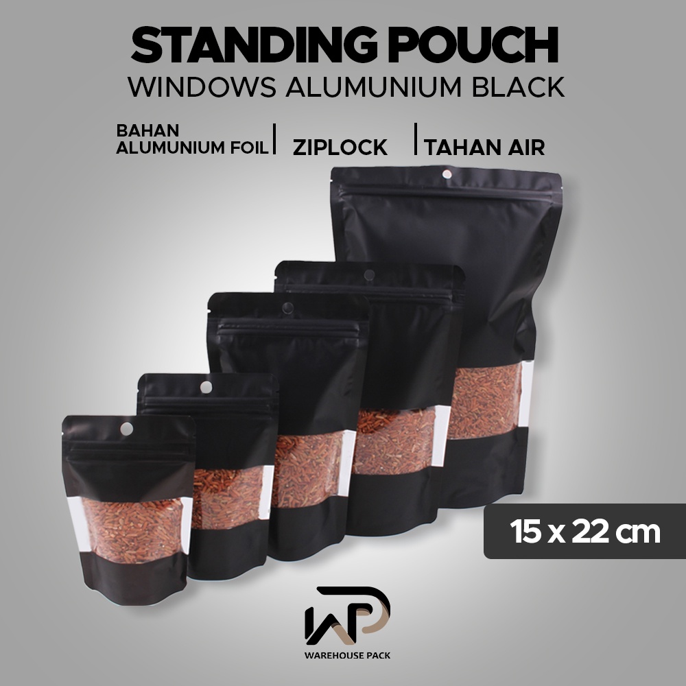 ( 10 Pcs ) Standing Pouch Alumunium Windows Hitam 15 x 22 | Kemasan Serbaguna | Kemasan Ziplock